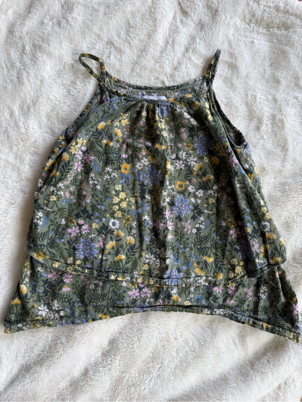 Old Navy Olive Green Floral Cami with Blue, Yellow & Pink Accents